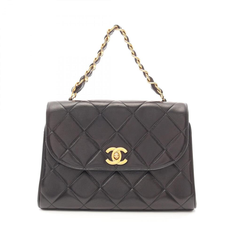 Chanel Matelasse Handbag Lambskin Sheepskin Black